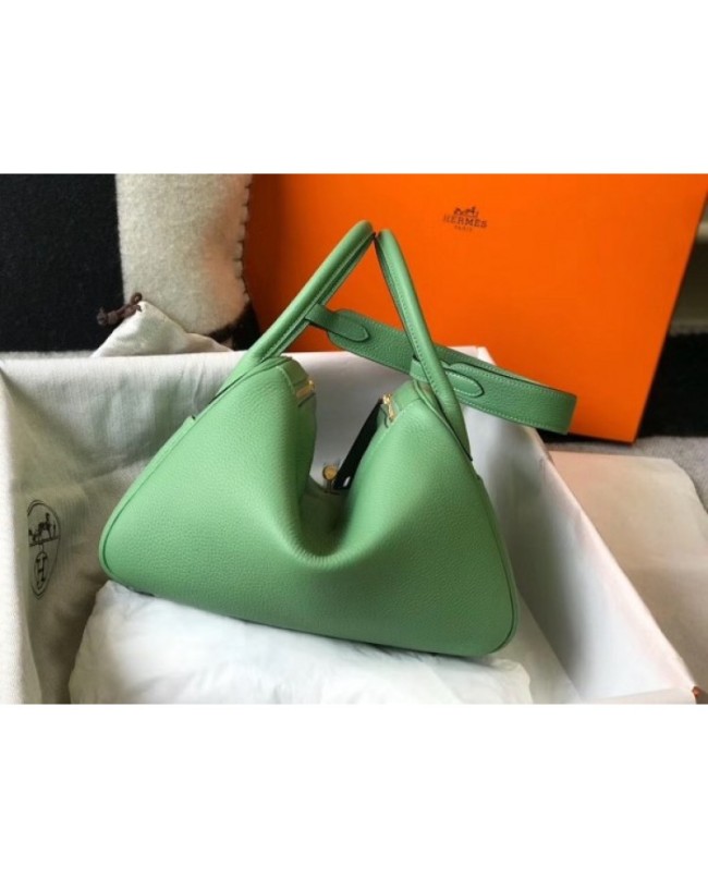 Hermes Vert Criquet Clemence Lindy 30cm Bag with GHW