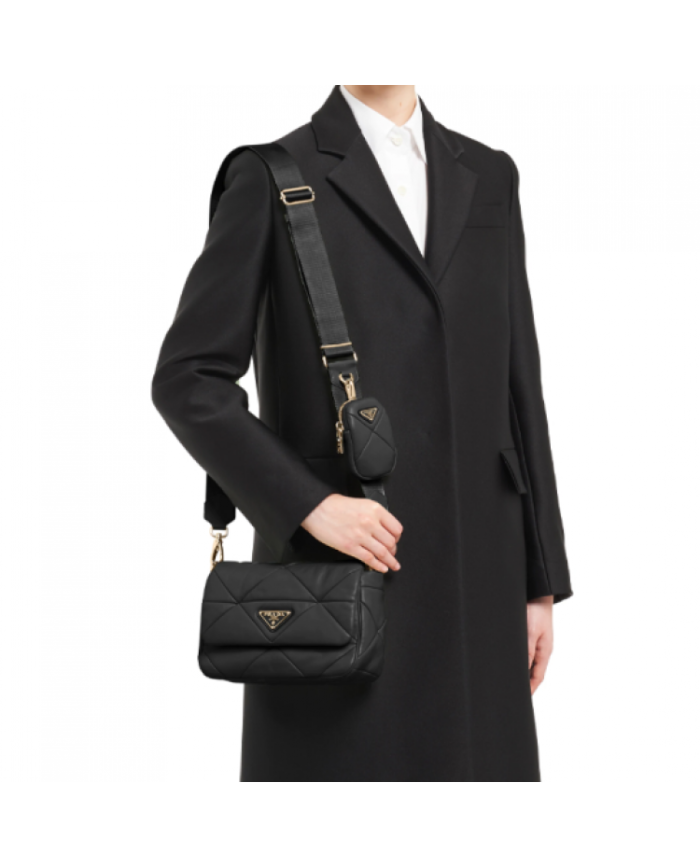 PRADA Triangle patchwork nappa leather chain handbag black