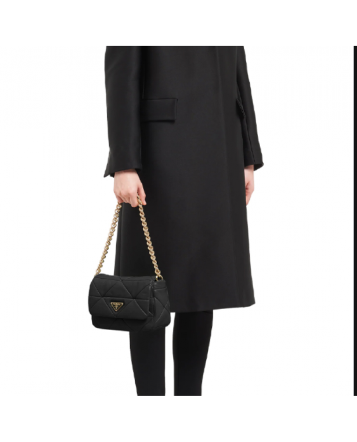 PRADA Triangle patchwork nappa leather chain handbag black