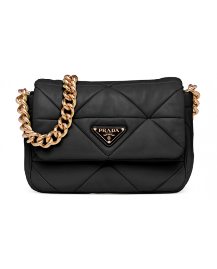 PRADA Triangle patchwork nappa leather chain handbag black