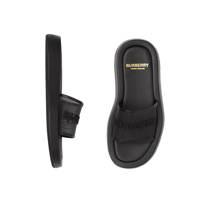 (Women) Embroidered Logo Mesh and Leather Slides