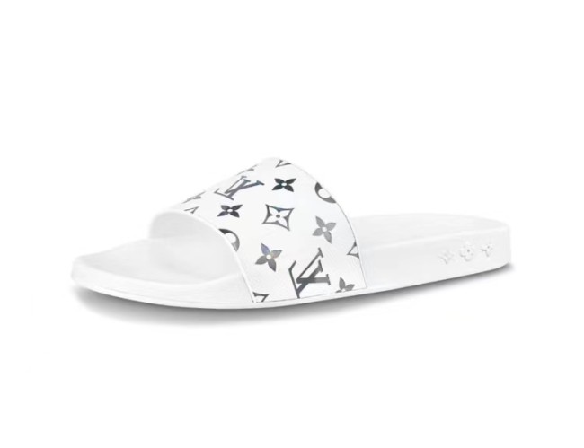 Louis Vuitton iridescent rubber slippers white