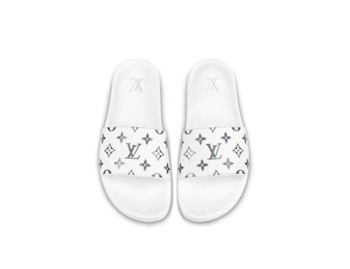 Louis Vuitton iridescent rubber slippers white
