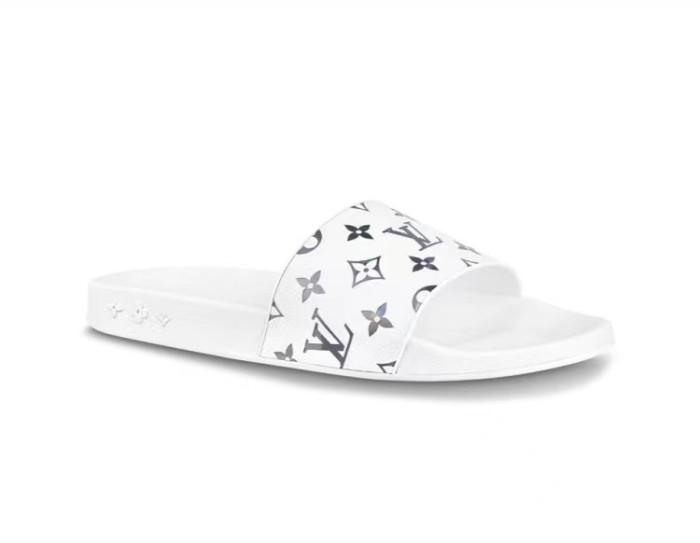 Louis Vuitton iridescent rubber slippers white