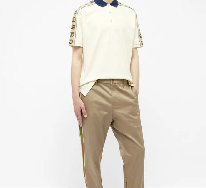 Gucci Interlocking Double G Stripe Polo Shirt Ivory