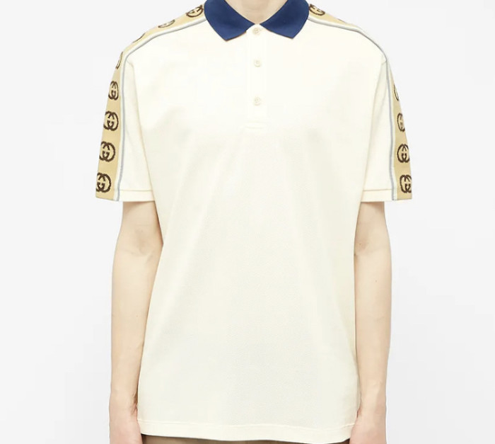 Gucci Interlocking Double G Stripe Polo Shirt Ivory
