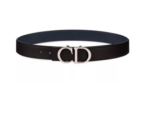 Dior Dark Blue Grain Leather Double Sided CD Belt Black 3.5CM Width