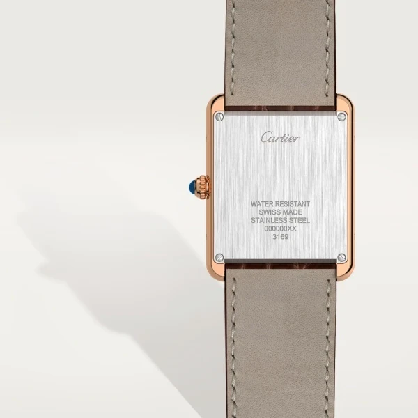 TANK SOLO watch Large model, quartz movement, 18K rose gold and stainless steel, leather strap