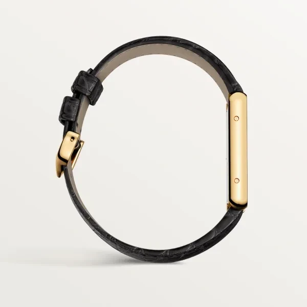 TANK SOLO watch Large model, quartz movement, 18K yellow gold, stainless steel, leather strap