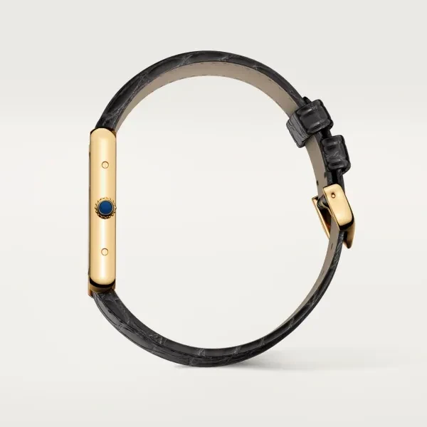 TANK SOLO watch Large model, quartz movement, 18K yellow gold, stainless steel, leather strap