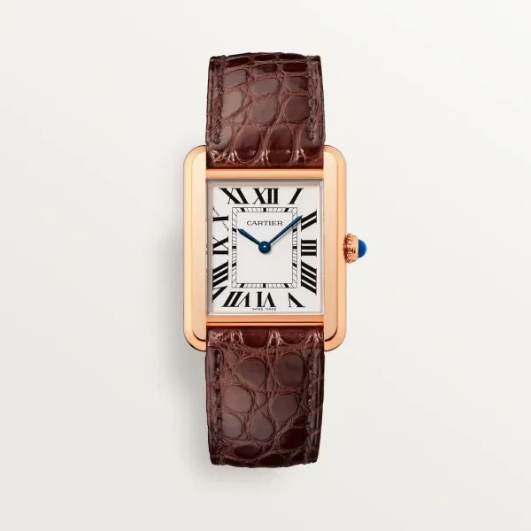 TANK SOLO watch Small model, quartz movement, 18K rose gold and stainless steel, leather strap