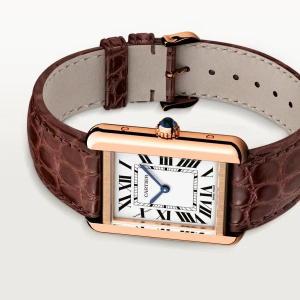 TANK SOLO watch Small model, quartz movement, 18K rose gold and stainless steel, leather strap