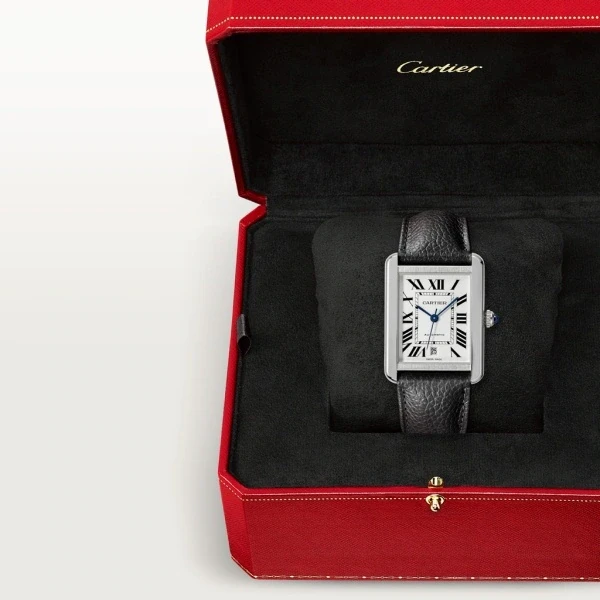 TANK SOLO watch Oversized model, automatic movement, stainless steel, leather strap