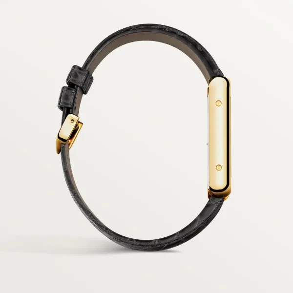 TANK SOLO watch Small model, quartz movement, 18K yellow gold and stainless steel, leather strap