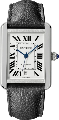 TANK SOLO watch Oversized model, automatic movement, stainless steel, leather strap