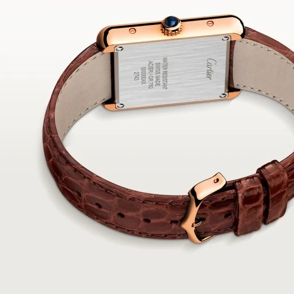 TANK SOLO watch Small model, quartz movement, 18K rose gold and stainless steel, leather strap