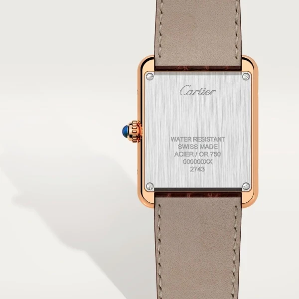 TANK SOLO watch Small model, quartz movement, 18K rose gold and stainless steel, leather strap