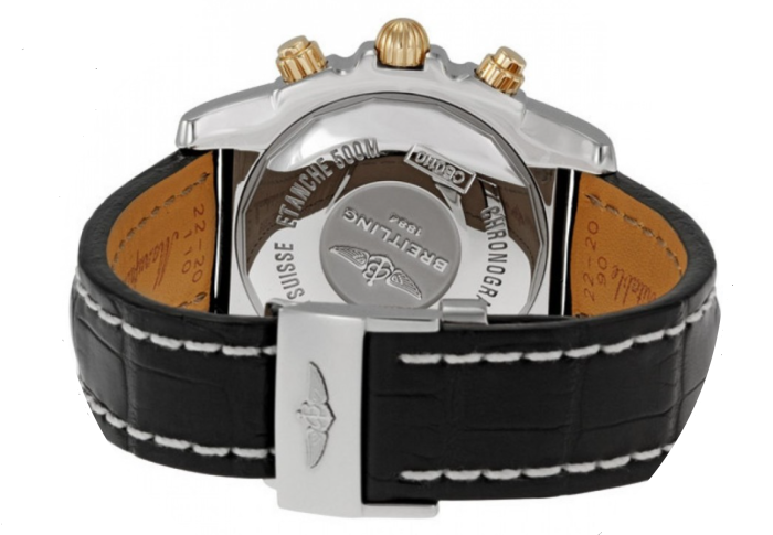 Breitling Chronomat 44 Watch - Steel & Gold - Onyx Black Dial - Black Alligator Strap - Tang Buckle