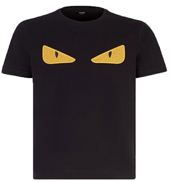 FENDI Knitted Round Neck Short Sleeve T-Shirt Men's Black
