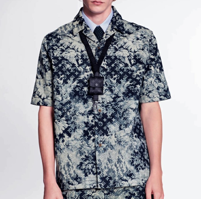 LOUIS VUITTON SS21 tie-dye tapestry pattern Hawaiian short-sleeved shirt men's denim