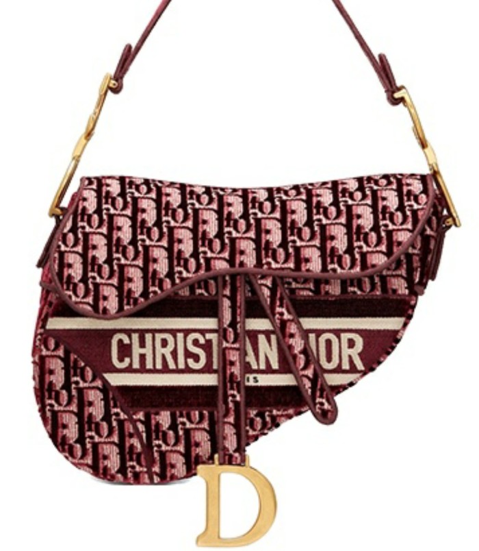 Dior Saddle Saddle Bag Velvet Oblique Print Burgundy Women