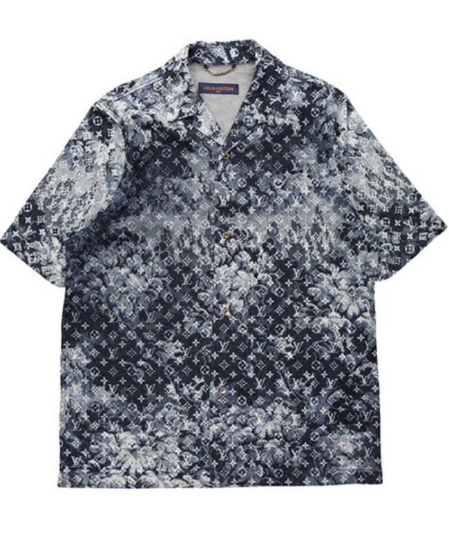 LOUIS VUITTON SS21 tie-dye tapestry pattern Hawaiian short-sleeved shirt men's denim