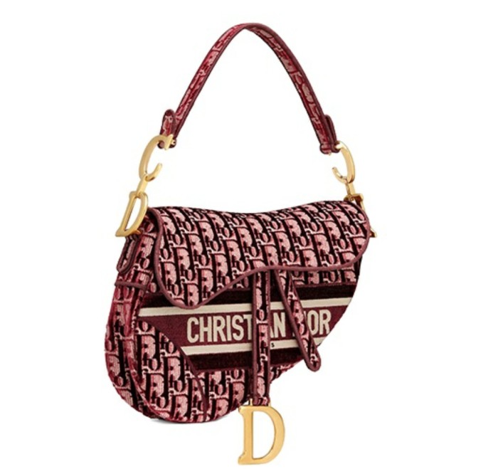 Dior Saddle Saddle Bag Velvet Oblique Print Burgundy Women