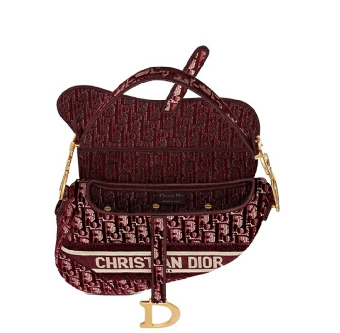 Dior Saddle Saddle Bag Velvet Oblique Print Burgundy Women