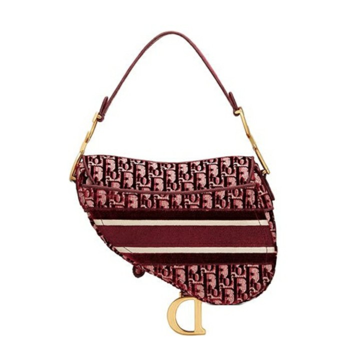 Dior Saddle Saddle Bag Velvet Oblique Print Burgundy Women