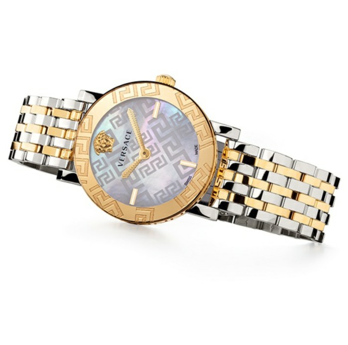 Versace GRECA GLASS series sapphire crystal Greek key pattern dial stainless steel gold strap Swiss watch female
