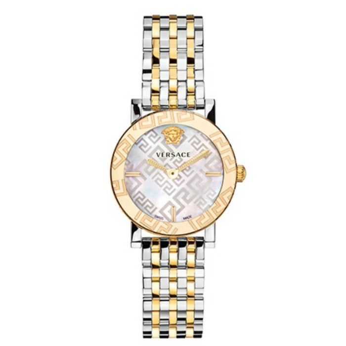 Versace GRECA GLASS series sapphire crystal Greek key pattern dial stainless steel gold strap Swiss watch female