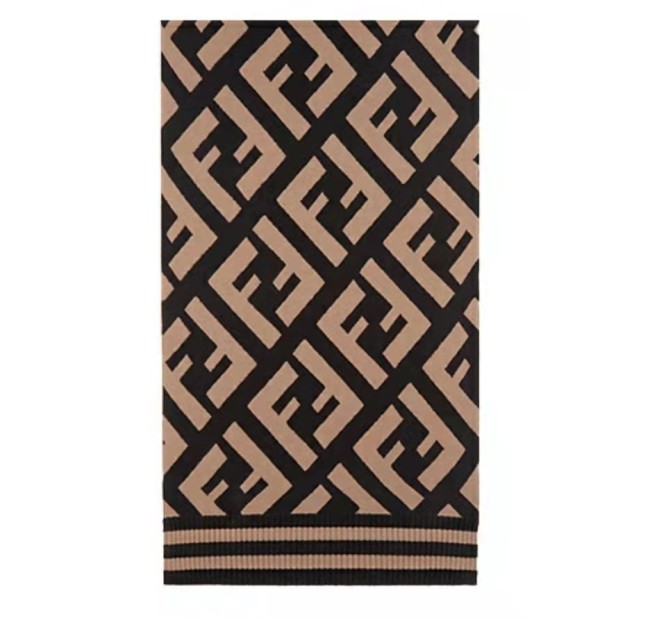 FENDI Fendi Wool Blend FF Classic Pattern Scarf Brown