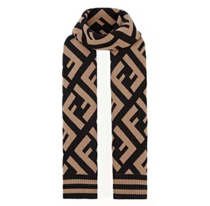 FENDI Fendi Wool Blend FF Classic Pattern Scarf Brown