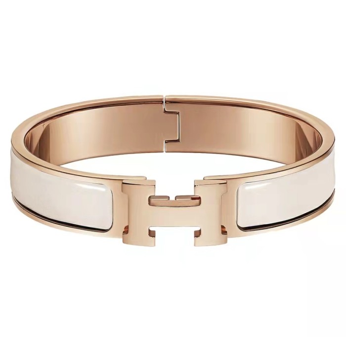 Hermes Clic H Bracelet Chalk White Rose Gold