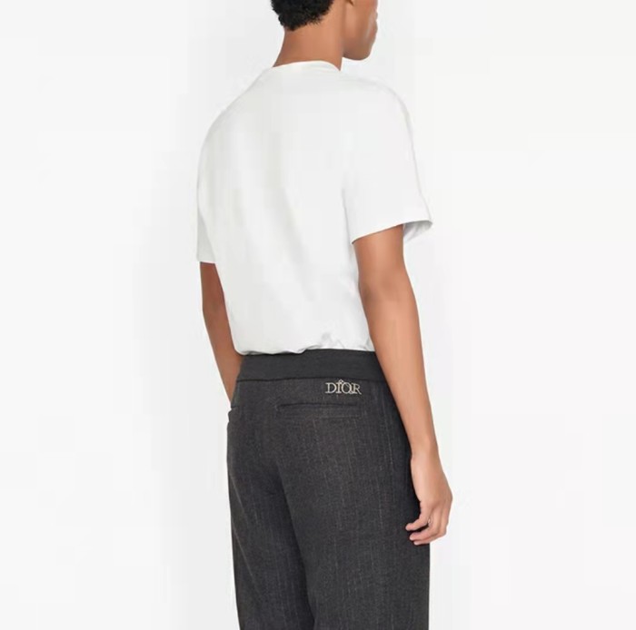 DIOR Knitted Round Neck Short Sleeve T-Shirt Men's White