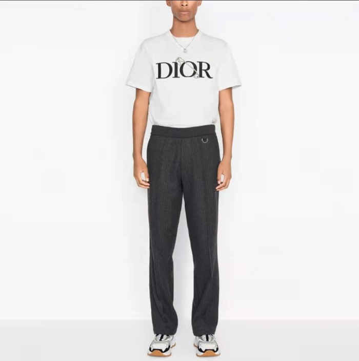 DIOR Knitted Round Neck Short Sleeve T-Shirt Men's White