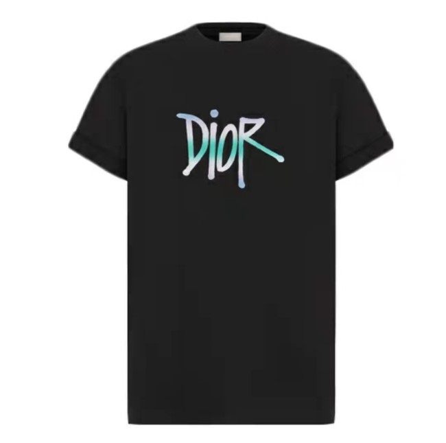 DIOR And Shawn Gradient Letter Logo Print Short Sleeve T-Shirt Men's Black