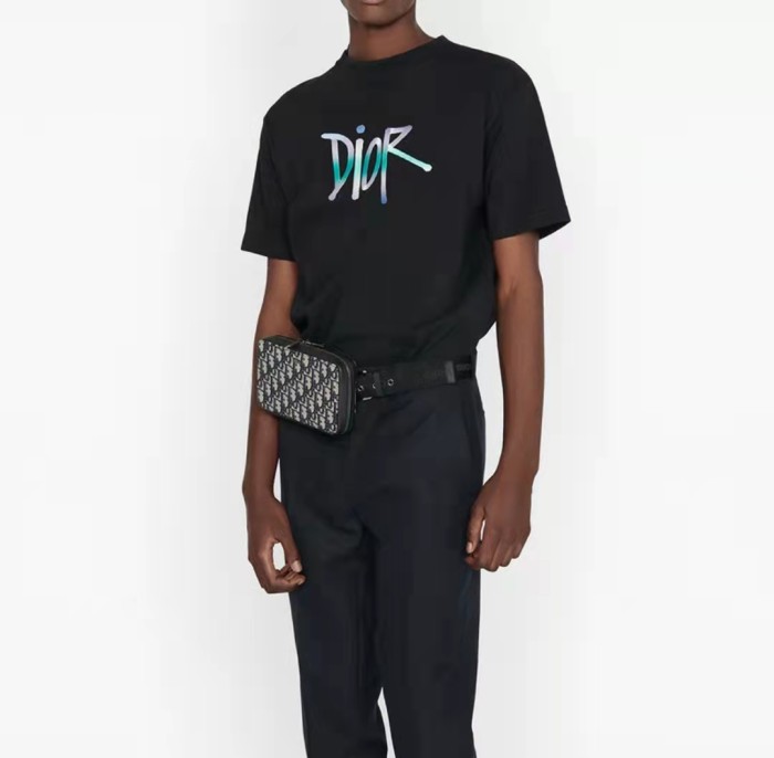 DIOR And Shawn Gradient Letter Logo Print Short Sleeve T-Shirt Men's Black