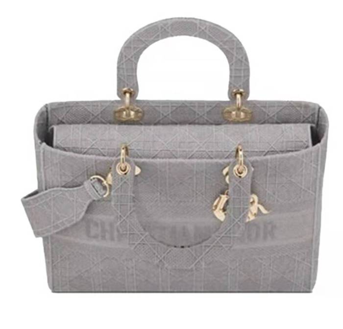 Dior Dai Princess bag Lady Dior rattan plaid canvas embroidered handbag handbag women's large gray