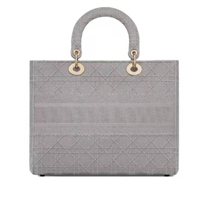 Dior Dai Princess bag Lady Dior rattan plaid canvas embroidered handbag handbag women's large gray