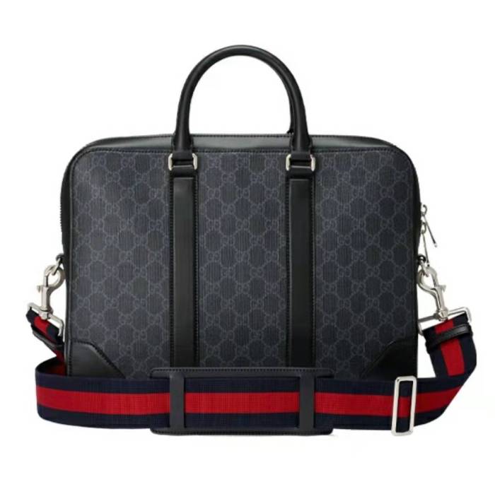 GUCCI Presbyopia Logo Striped Webbing Canvas Briefcase