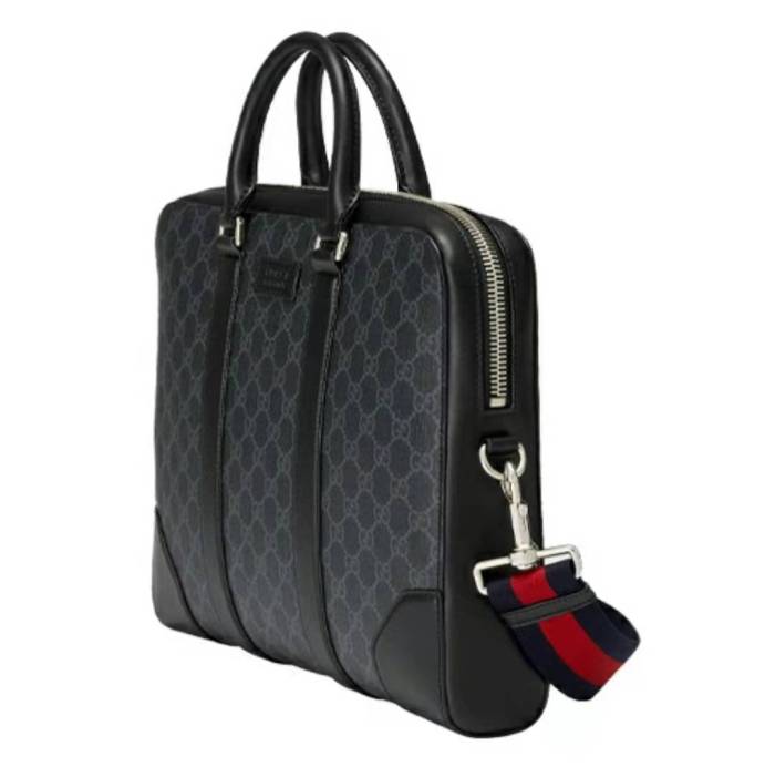 GUCCI Presbyopia Logo Striped Webbing Canvas Briefcase
