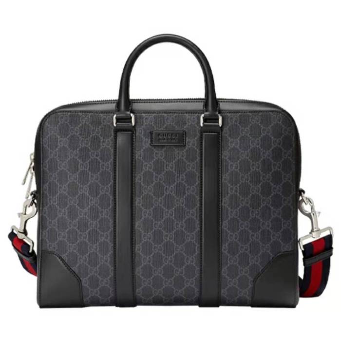 GUCCI Presbyopia Logo Striped Webbing Canvas Briefcase