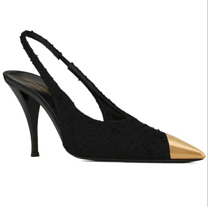 SAINT LAURENT Vesper blended tweed slingback fashion pumps