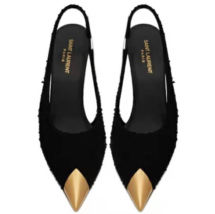 SAINT LAURENT Vesper blended tweed slingback fashion pumps