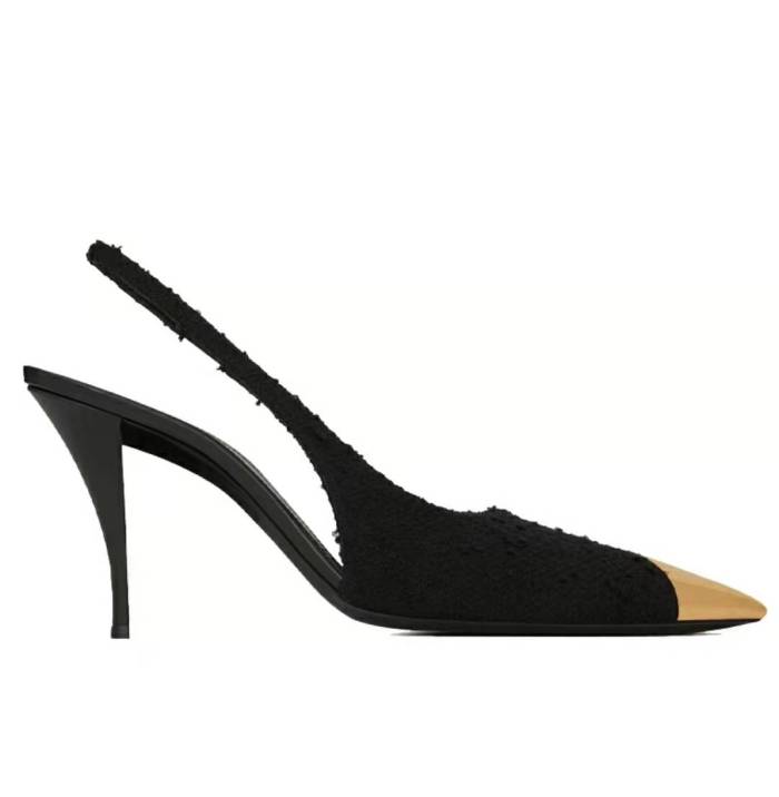 SAINT LAURENT Vesper blended tweed slingback fashion pumps