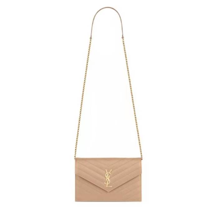 Saint Laurent Envelope Bag Gold Label Logo One Shoulder Messenger Bag Women's Dark Beige