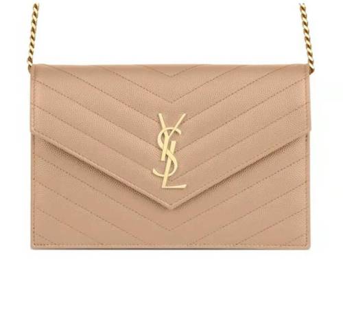 Saint Laurent Envelope Bag Gold Label Logo One Shoulder Messenger Bag Women's Dark Beige