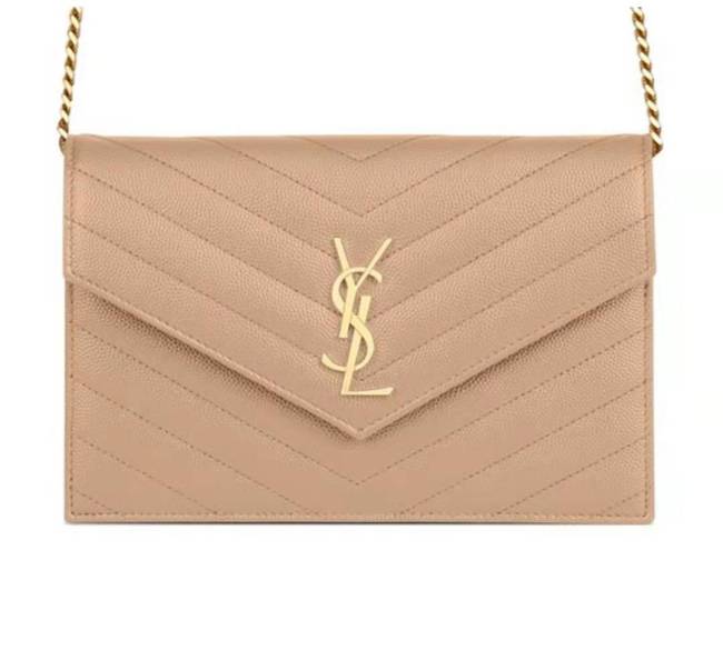 Saint Laurent Envelope Bag Gold Label Logo One Shoulder Messenger Bag Women's Dark Beige