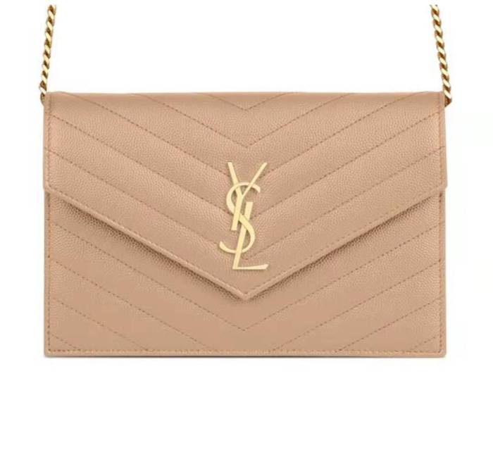 Saint Laurent Envelope Bag Gold Label Logo One Shoulder Messenger Bag Women's Dark Beige